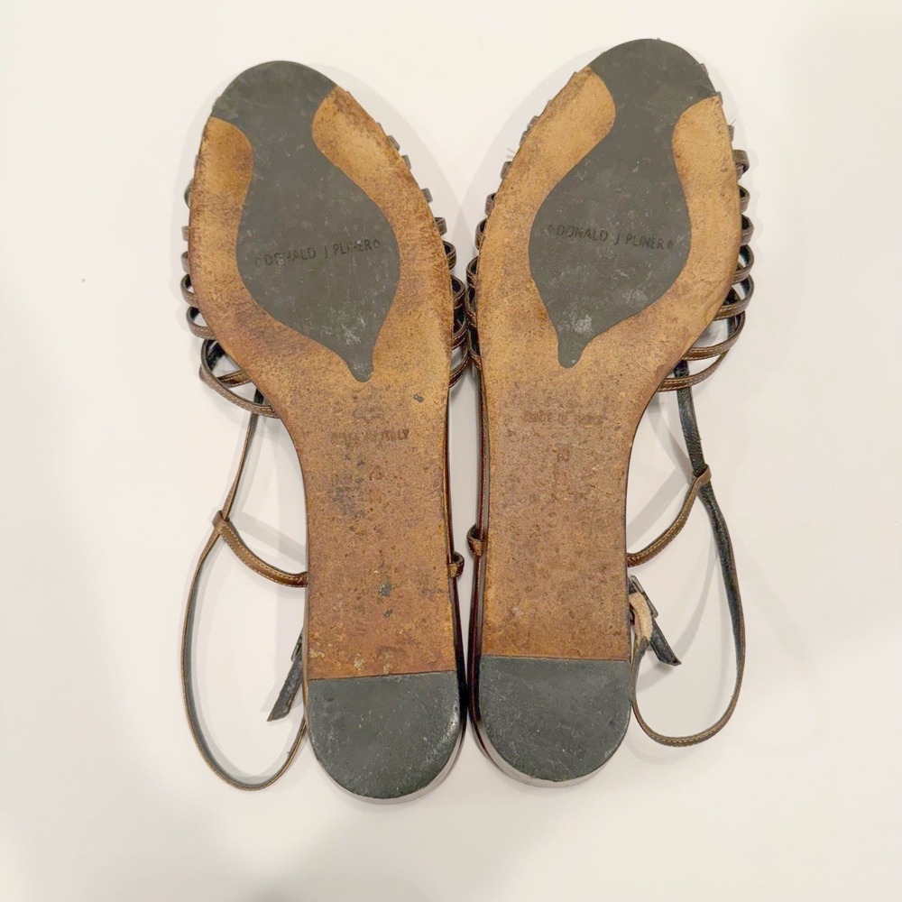 Donald J Pliner Couture Italian Leather Women 9 Bronze Strappy Wedge Sandals - Picture 7 of 7